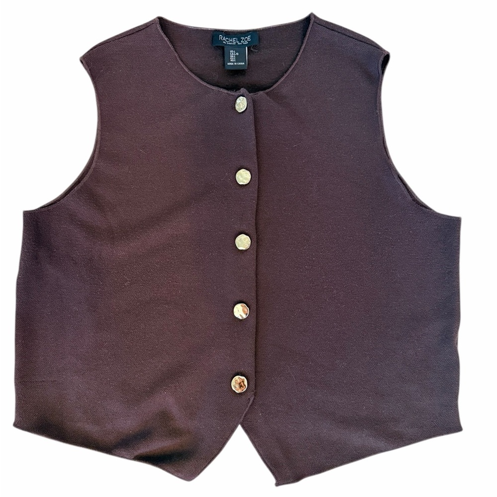Rachel Zoe Sleeveless Button Front Vest in chocolate brown